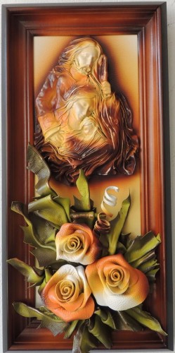 obraz z świętą rodzina i rózami ze skóry