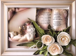 ANIOŁ STRÓŻ. KWIATUSZKI- RĘKODZIEŁO. INDYWIDUALNA DEDYKACJA. A3-11