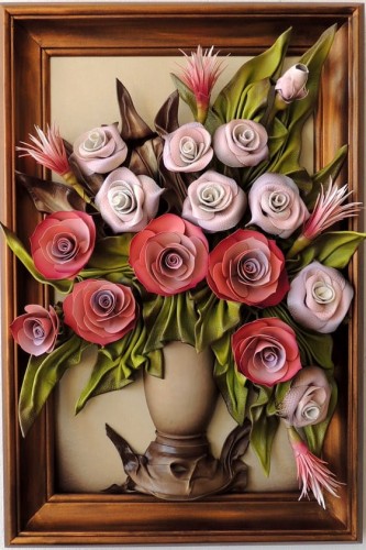 ORYGINALNY OBRAZ Z FILETOWO JAGODOWYMI RÓŻAMI ZE SKÓRY