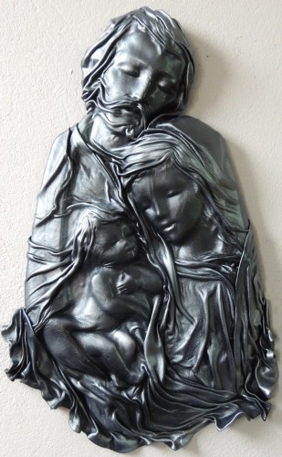 ŚWIĘTA RODZINA, PŁASKORZEŹBA, SKÓRA, NA PREZENT ŚLUBNY, GRAWER, ORYGINALNA PAMIĄTKA