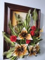 Wyjątkowy obraz z liliami i goździkami 3d w drewnianej ramie.JPG