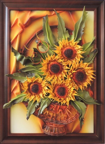 Obraz ze słonecznikami w koszu wiklinowym.JPG