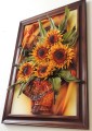 Obraz skórzany ze słonecznikami ze skóry w drewnianej ramie.JPG