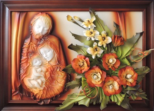 Duży obraz świeta rodzina i bukiet kwiatów.JPG