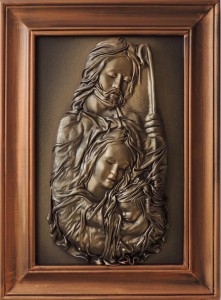 Obraz Święta Rodzina ze skóry w miedziowanej drewnianej ramie - SR5-5