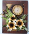 Obraz z lilami ze skóry + zegar , rękodzieło.JPG