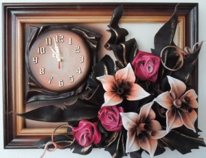 Kwiaty w obrazie z zegarem - PREZENT na jubileusz URODZINY emeryturę