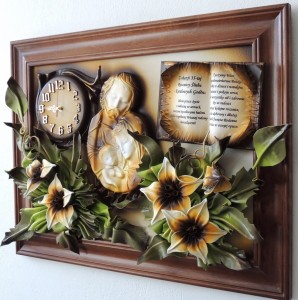 Obraz z Świętą Rodziną, kwiatami i dedykacją na 35-tą Rocznicę Ślubu RĘKODZIEŁO