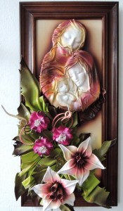 PIĘKNY OBRAZ Z ŚWIĘTA RODZINĄ ZE SKÓRY I LILIAMI - K4SR-3