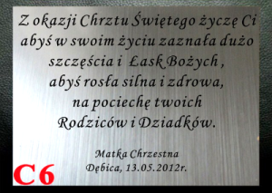 DEDYKACJA NA CHRZCINY - GRAWEROWANA - C6