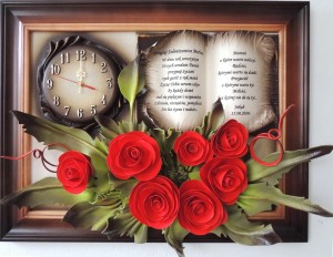 Obraz 3d z zegarem i czerwonymi różami oraz dedykacją NA PREZENT URODZINOWY 50, 60, 70, 80-te urodziny