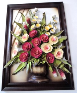 Duży stylowy obraz do salonu z bukietem kwiatów w wazonie - elegancki prezent - K8-1