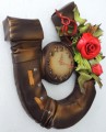 Obraz z zegarem 3d podkowa na szczęście rękodzieło ze skóry.JPG