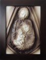 Duży obraz  z płaskorzeźbą świętej rodziny na prezent ślubny w drewnianej brązowej ramie.JPG
