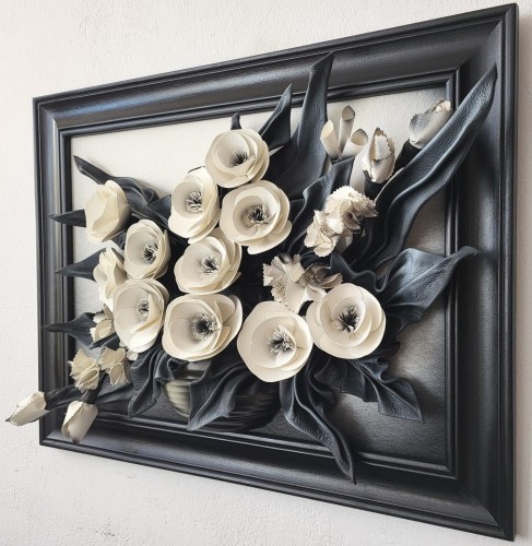 Bukiet kwiatów ze skóry, rękodzielo ze skóry na prezent.jpg