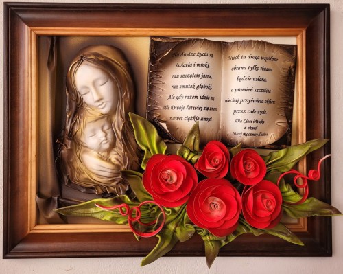 Obraz z Maryją i czerwonymi różami na pamiątkę jubileuszu.jpg