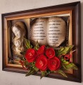 Obraz 3d Matka Bożą + dedykacja na jubileusz + kwiaty, drewniana rama.jpg