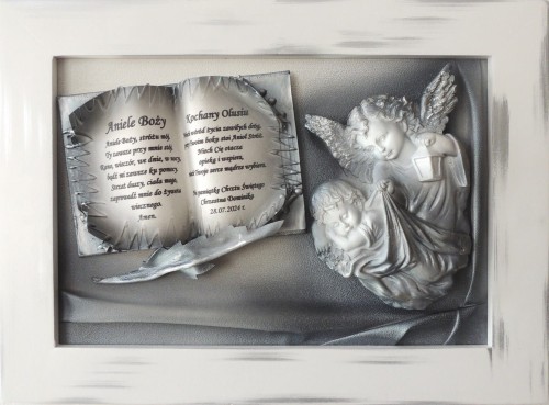 Obraz 3d z aniołem stróżem i dedykacją na pamiątkę chrztu Świętego.JPG