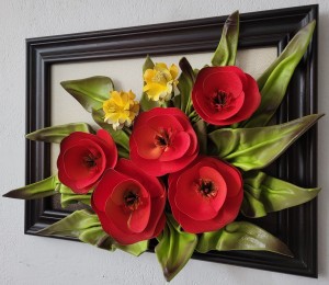 Obraz na 35-tą Rocznicę Ślubu - piękny bukiet ze skóry "Czerwone Maki"