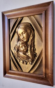 Obraz z Matką Bożą, Maryją ze skóry na prezent Ślubny - Chrzciny