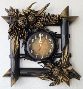 Zegar ścienny ze skóry i bambusa - czarno-mosiężny- na prezent jubileuszowy