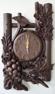 Zegar ścienny z winogronem - skóra-bambus - Prezent na jubileusz
