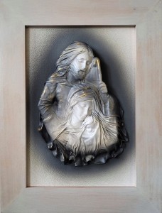 Obraz Świętej Rodziny w drewnianej ramie PREZENT na ślub CHRZEST