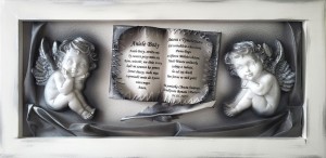 Obraz z dwoma aniołkami i dedykacją na księdze - prezent na Komunię - Chrzest