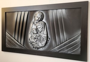 Duży obraz z płaskorzeźbą SWIĘTEJ RODZINY na prezent  z okazji jubileusz 25-lecia ślubu SREBRNE GODY