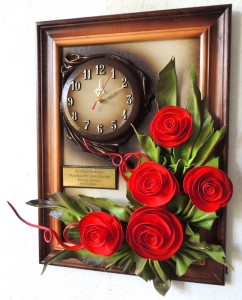 Wyjątkowy obraz z zegarem i czerwonymi różami + złota dedykacja na PODZIĘKOWANIE dla RODZICÓW
