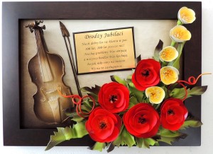 Obraz z zegarem i skrzypcami - prezent z okazji Jubileuszu 45-tej Rocznicy Ślubu + dedykacja 