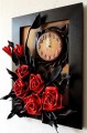 Nowoczesny obraz RÓŻE W KOLORZE MEKSYKAŃSKA CZERWIEŃ - obraz z zegarem ze skóry , oryginalna stylistyka, możliwa dedykacja - grawer