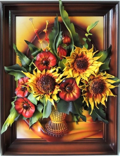 OBRAZ słoneczniki w skórze + czerwone MAKI 