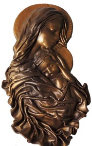 Delikatna płaskorzeźba Maryja z Dzieciątkiem w skórze - MBD-2 