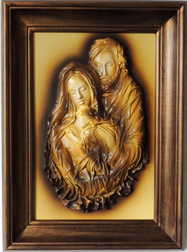 oryginalny obraz z świętą rodziną ze skóry, na prezent ślubny