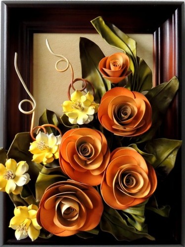 RÓŻE W KOLORZE ORANGE, SKÓRA, RĘKODZIEŁO 