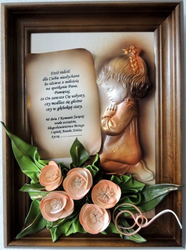 Modląca się dziewczynka - prezent na KOMUNIĘ SWIĘTĄ - CHRZCINY + dedykacja - A3-D3