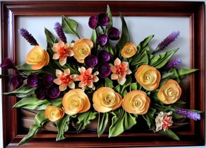 "Bukiet kwiatów" obraz ze skóry "3 D" na prezent z okazji 50-tej Rocznicy Ślubu