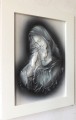 Obraz ze skóry, z matką bożą, Maryją, rękodzieło, drewniana biała rama, pozłacany (miedziowany), oryginalny prezent, pamiątka ślubu, jubileuszu, podziękowanie