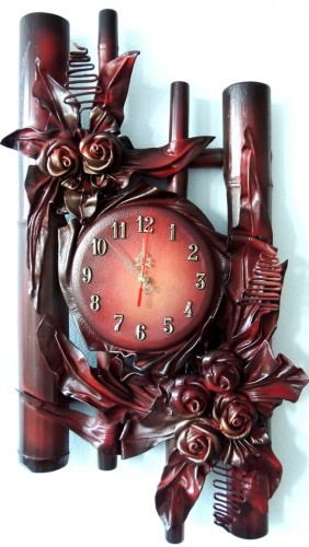 ZEGAR ZE SKÓRY I BAMBUSA MAHONIOWY KOLOR