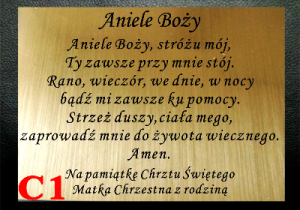 DEDYKACJA NA CHRZCINY - GRAWEROWANA - C1