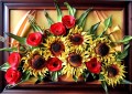 Duży obraz ze słonecznikami i makami na Jubileusz 50-lecia ślubu