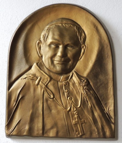 Piękna płaskorzeźba ze skóry ŚWIĘTEGO PAPIEŻA JANA PAWŁA II, oryginalny prezent na ŚLUB, JUBILEUSZ, opcja dodatkowa DEDYKACJA - GRAWER