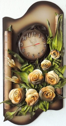 RÓŻE - ORYGINALNA KOMPOZYCJA - ZEGAR ZE SKÓRY