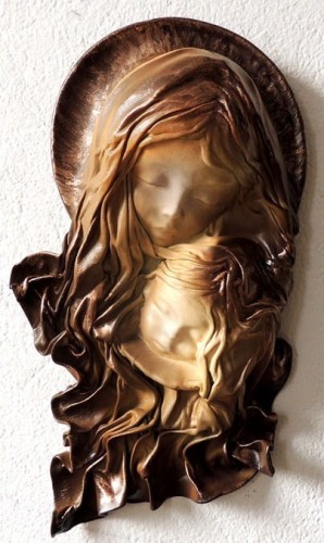 ORYGINALNY KOLOR - MARYJA Z DZIECIĄTKIEM, płaskorzeźba w skórze MATKA BOŻA, prezent, pamiątka na ŚLUB, jubileusz, podziękowanie, CHRZCINY, możliwa dedykacja GRAWER