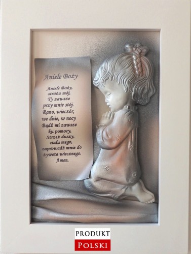 Obraz z dedykacją na chrzest, komunię, fajny prezent dla dziewczynki, posrebrzany