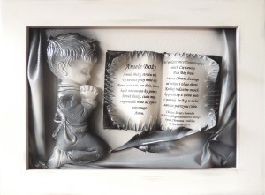 Obraz z modlącym się chłopcem na prezent KOMUNIA chrzest DEDYKACJA A3-C4