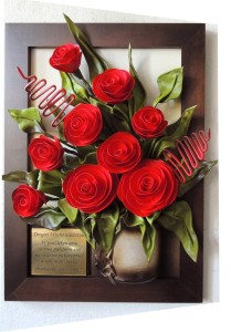 Prezent dla wychowawczyni, obraz z dedykacją i bukietem czerwonych róz - K5D-11
