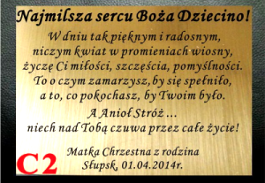 DEDYKACJA NA CHRZCINY - GRAWEROWANA - C2