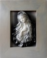 Posrebrzany obraz z dedykacją, grawerem, maryja, Matka Boża, ręcznie wykonany, ze skóry, rama szara, lite drewno olchowe, dedykacja, grawer gratis. piękny prezent, pamiątka